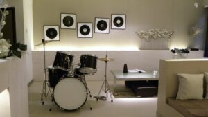 finished basement with drums and entertainment area- radon gas