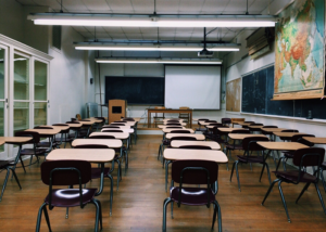 classroom with empty desks - radon rid explores bill that would require mandatory radon testing for schools